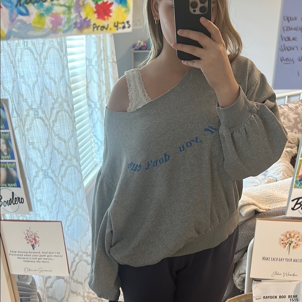 UO “smile if you don’t care” crewneck